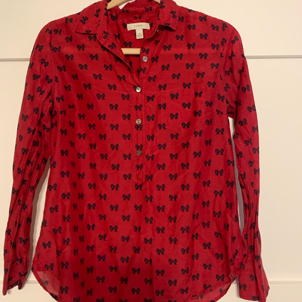Really cute lightweight J Crew shirt. Dark red with bows.